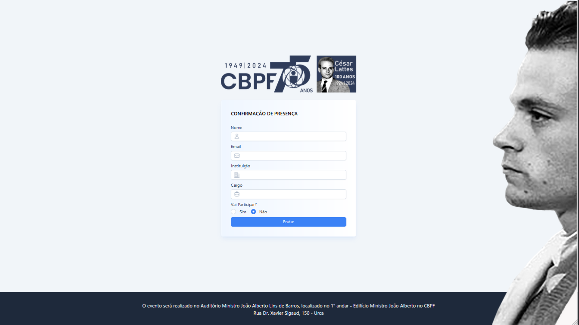 Convite 100 anos de César Lattes e 75 anos do CBPF